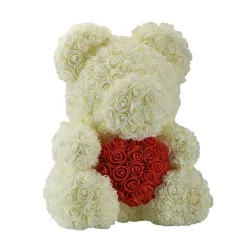 Infini rose fleur ours en peluche avec coeur 40 cm